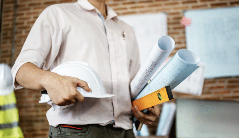 Engineer with plans heading to Altair Energy Partners energy project site